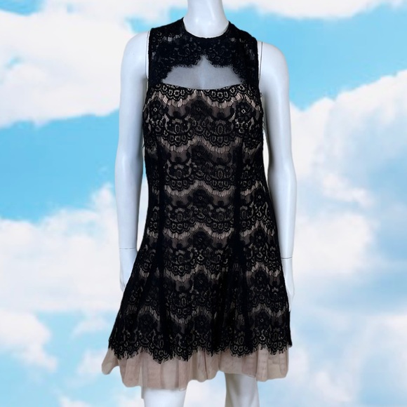 Betsy & Adam Dresses & Skirts - BETSY & ADAM Eyelash Illusion Lace Mini Cocktail Dress Black/Beige 14 Formal